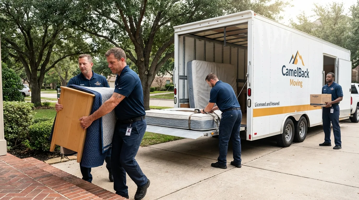 Crew loading residential truck for cross-state move from Papillion, NE