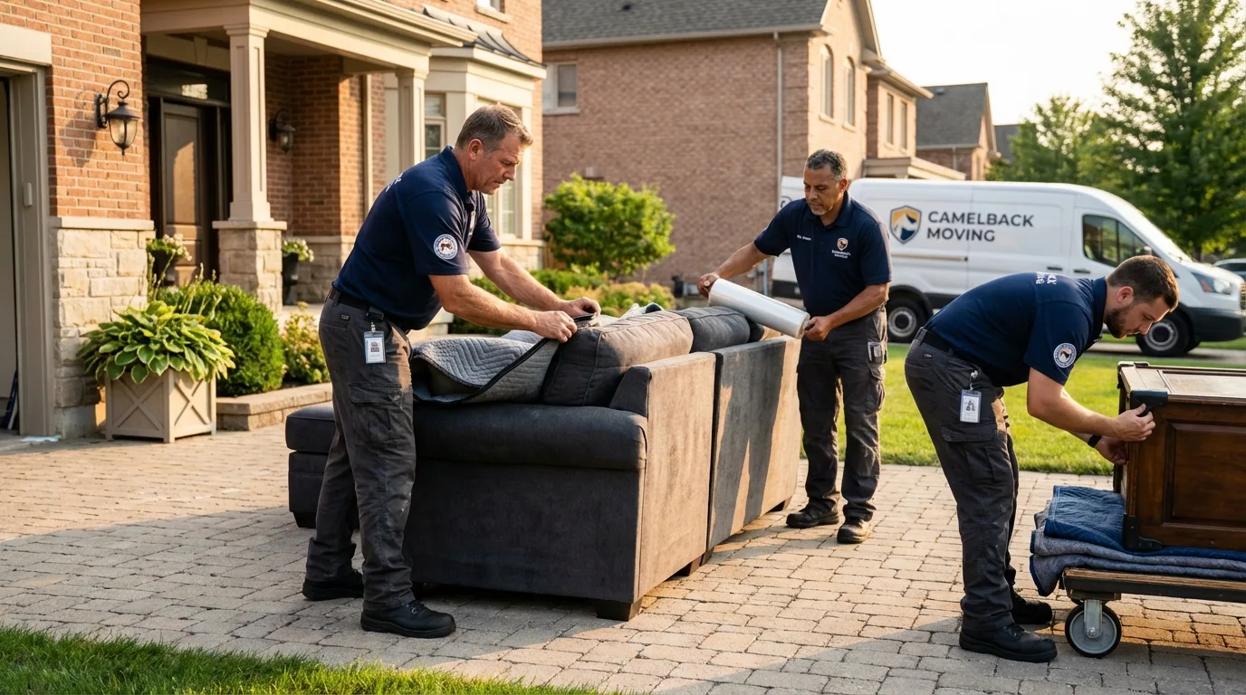 Large estate moving crew wrapping furniture in Papillion, NE
