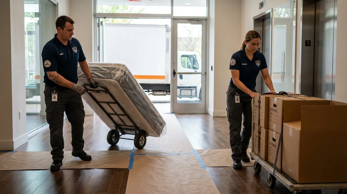 Professional apartment movers loading elevator in Papillion, NE